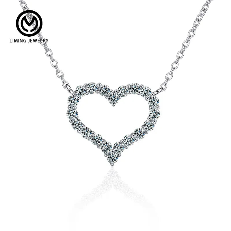 XMZ073 Valentine's Day Gift S925 Sterling Silver Full Zircon Diamond VVS1 Moissanite Love Heart Pendant Necklace Fine Jewelry