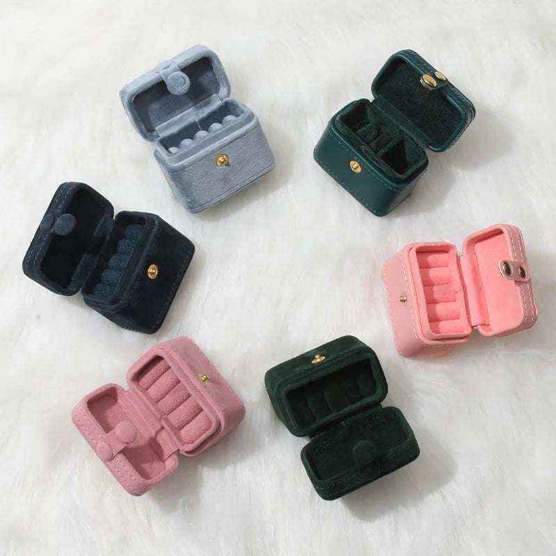 High End Luxury PU Leather Snap Button Convenient Mini Ring Earring Storage Jewelry Packing Box