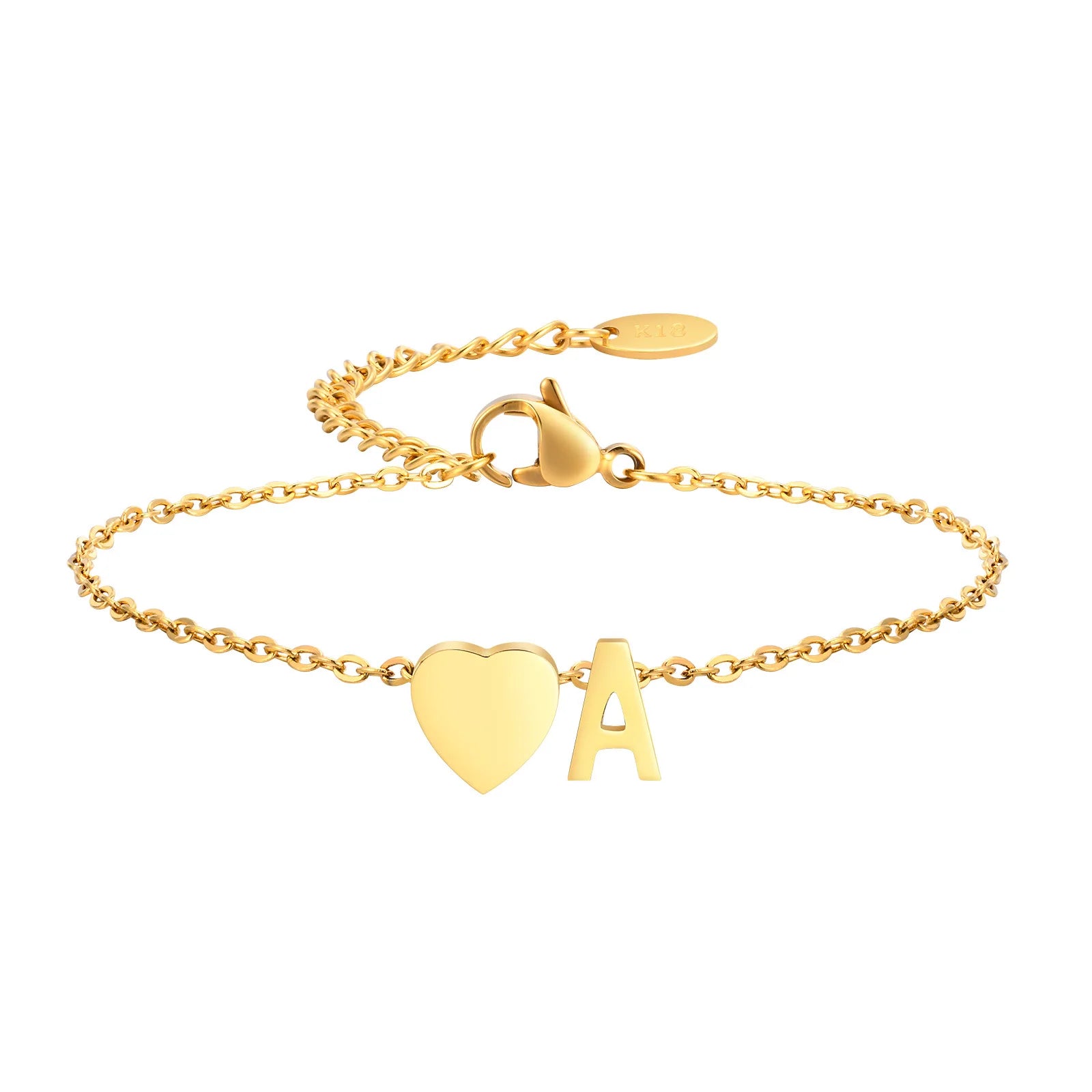 DIY Jewelry 18k Gold Plated Heart Letter Charms Bracelets Personalized Fashion 26 Capital Initial Pendants Charms Bracelets