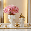 Modern Gold-plated Ceramic Tabletop Vase with Ginger Jar Design Table Flower Vase 8-12in Width 16-24in Height