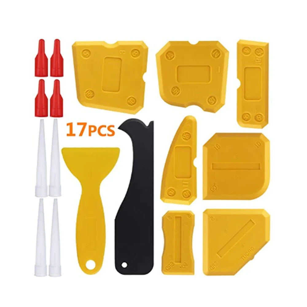 17 Pieces Caulking Tool Kit Set Include Silicone Sealant Finishing Tool Grout Scraper Caulk Nozzle