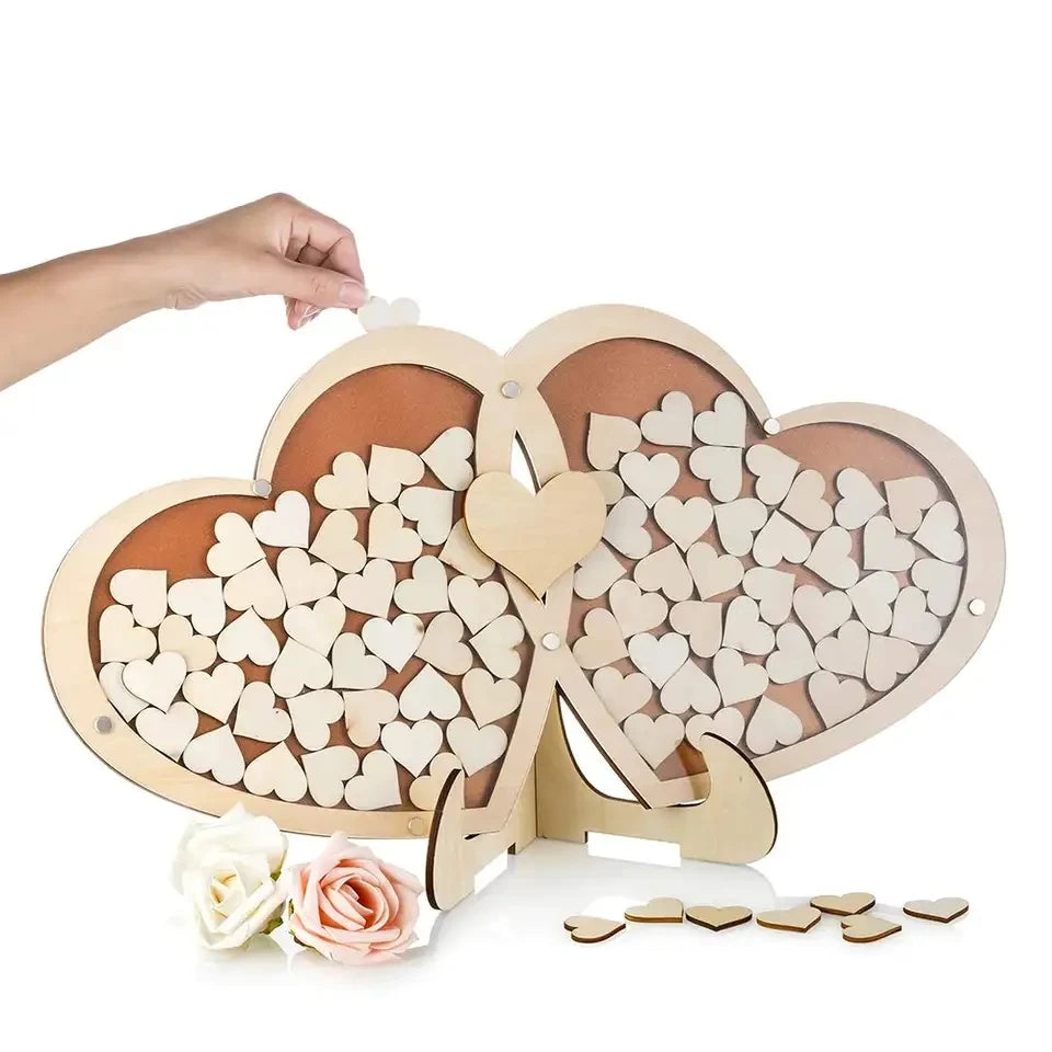 Pafu Wedding Decorations Hearts Wedding Guest Book Creative Design Rustic Wood Wedding Guest Book