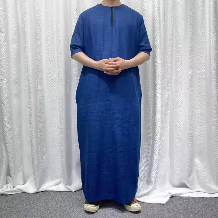 Men's Comfortable Breathable Short Sleeve Robe with Pocket Unique Design for Muslims Popular Latest in Spring Season