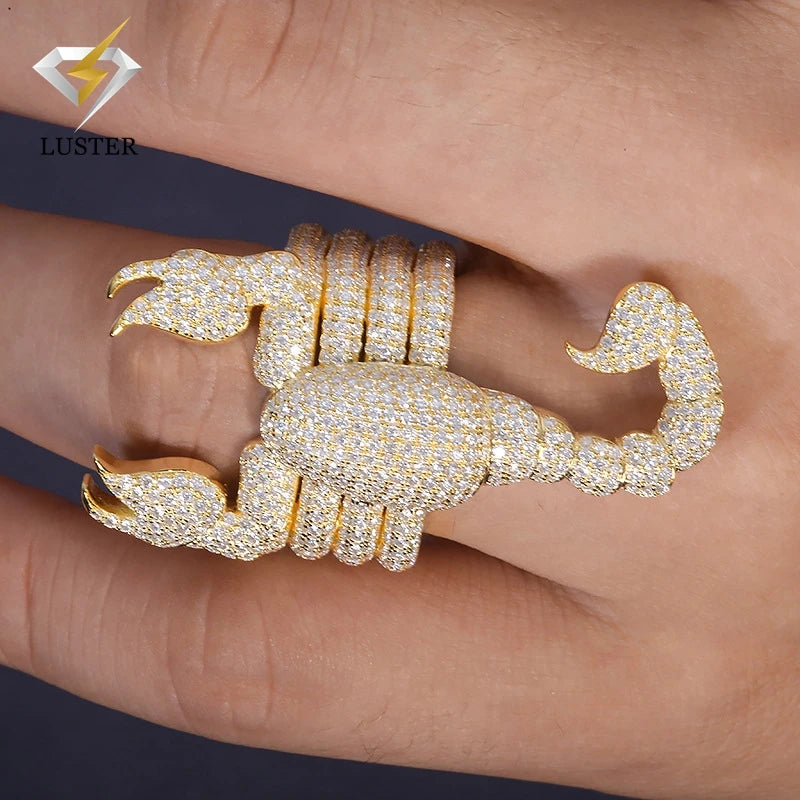 Luster Jewelry  925 Sterling Silver Gold  Iced Out  Diamond Jewellery Punky Moissanite Men Hip Hop Ring