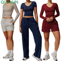 2025 Wholesale Women Sports Yoga Set Long Sleeve Top Outdoor Pants Gym Fitness Sets 4Piece Clothing Sets for Women