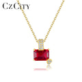 CZCITY Luxury Vintage 925 Silver Jewelry Red Gemstone Pendant Necklace Gold Plated Cubic Zircon Heart Necklace for Women Wedding