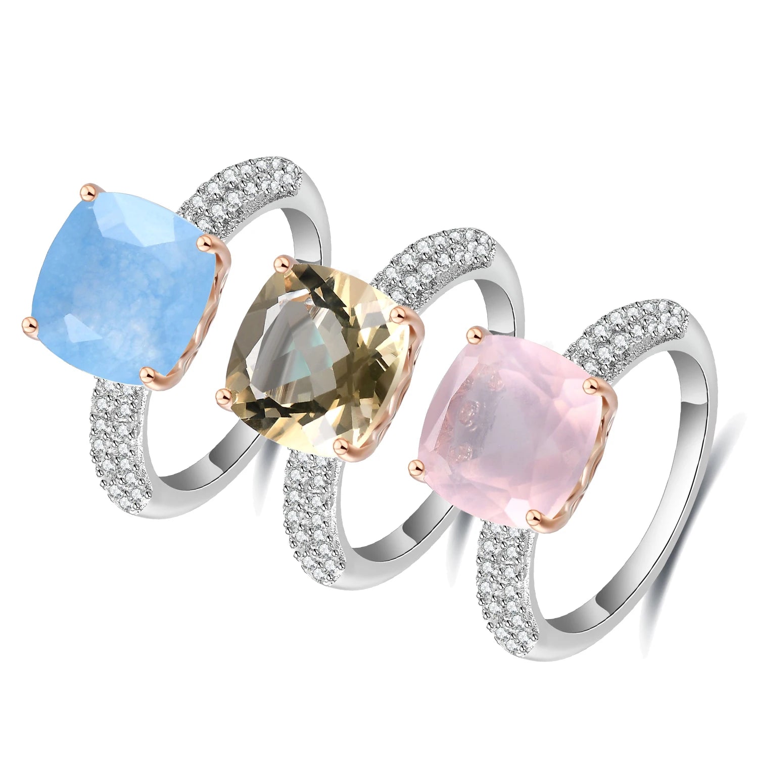 C8346 Abiding Fine Jewelry Wholesale Multi Natural Gemstone Choice Custom Women Luxury Sterling Silver Ring