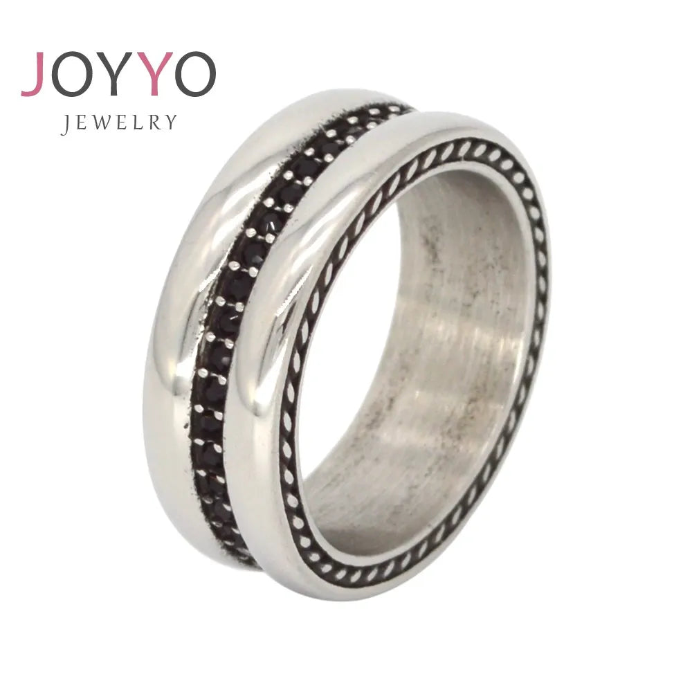 Hot Sale Customized Wedding Black Stones Ring Couple Titanium Ring