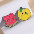 7 Styles Fruit Cat Brooch Custom Strawberry Watermelon Pear Cat Soft Enamel Pins Lapel Badges Cute Animal Pins for Kids Friends