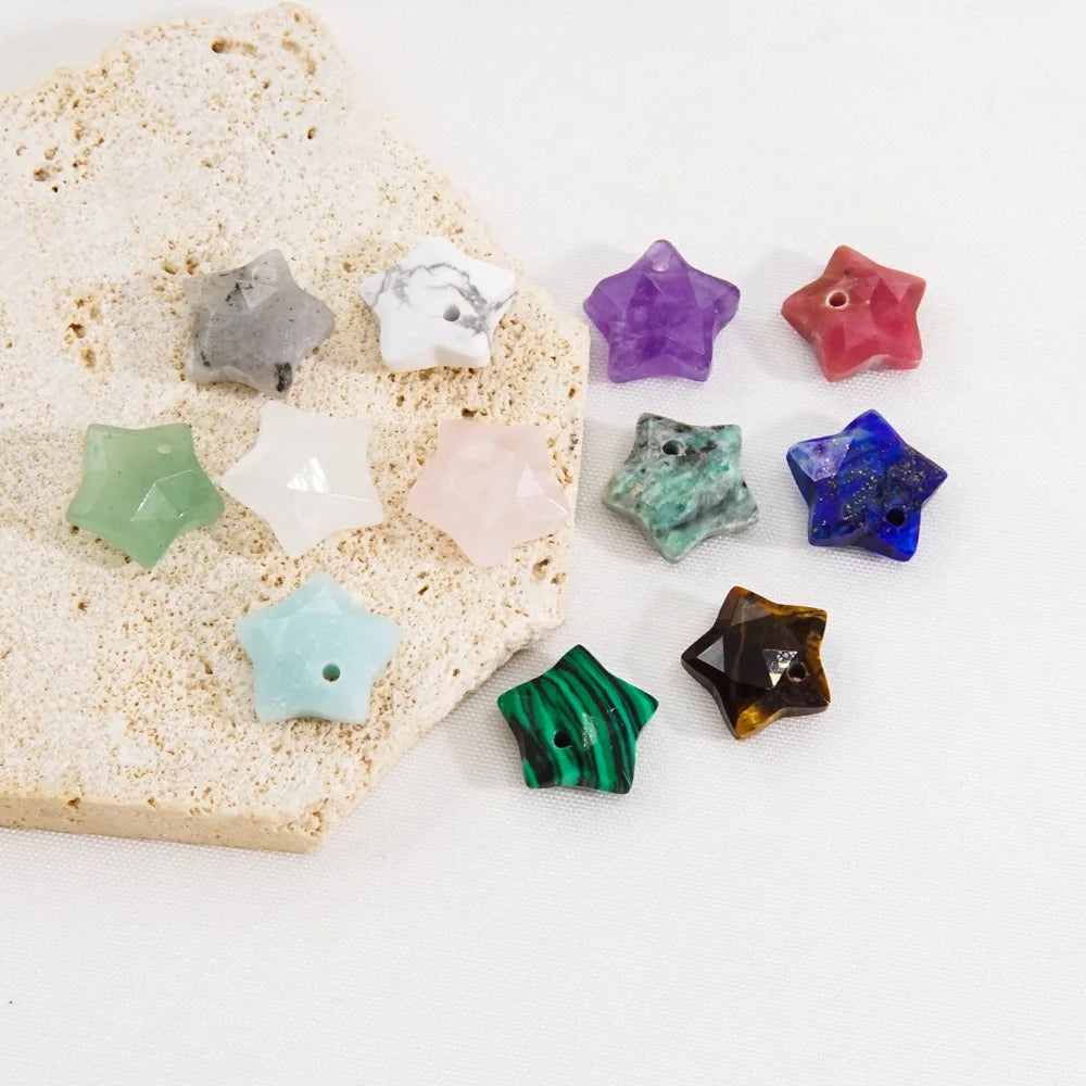 HZ European American Classic Five-Pointed Star Colorful Faceted Natural Stone Pendant Versatile Luxury Perforated Crystal Stars