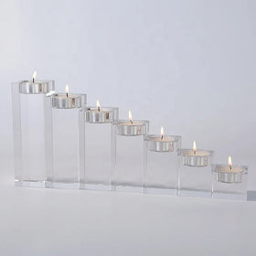 Glass Candle Jar Tealight Candle Holder Dining Table Solid Pillar Crystal Candlestick Transparent Crystal Candle Holders