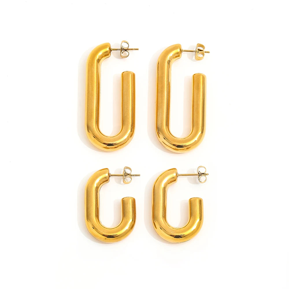 Fenny 18K Gold-plated Wholesale Tarnish Free Basic Shiny Smooth Hollow U Hoop Stainless Steel Earrings for Women