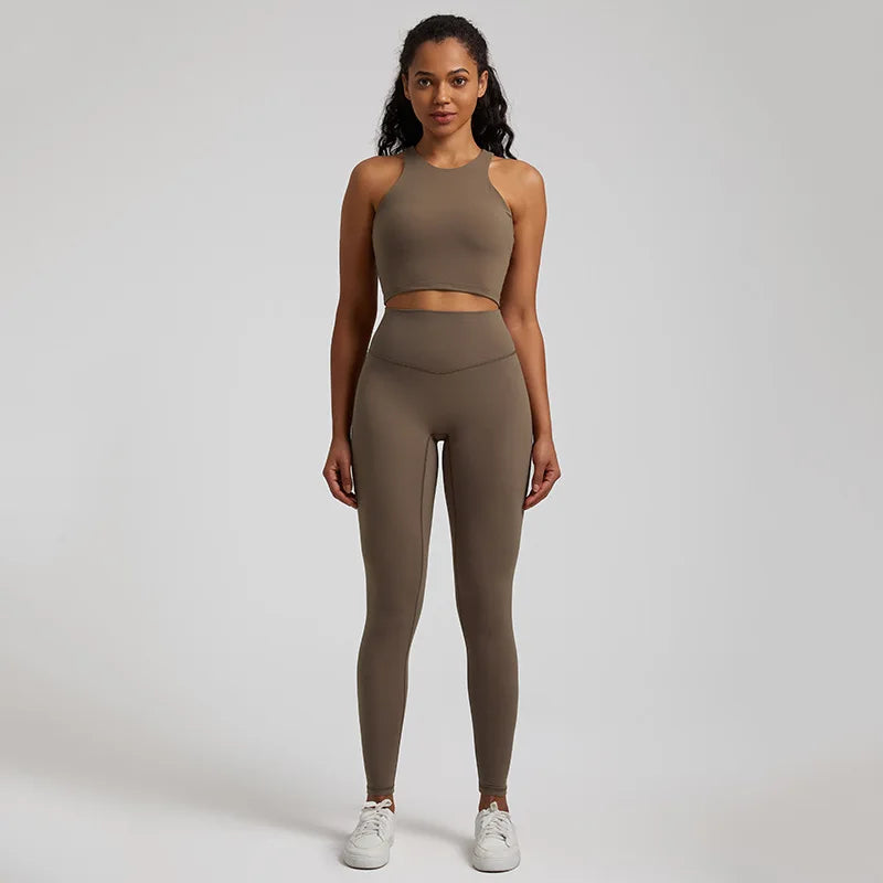 Crop Top Women's Running Fitness Bra High Waist Stretchy Yoga Leggings 2 Pieces Sets Gym Fitness Sets Yoga Sets