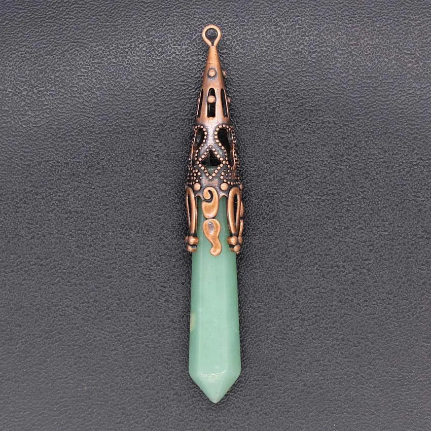 HZ Quartz Stone Lovely Green Aventurine Hexagonal Prism Chakra Charms Pendent Reiki Healing Yoga Crystal Point Stone Pendants Pendulum Ornaments