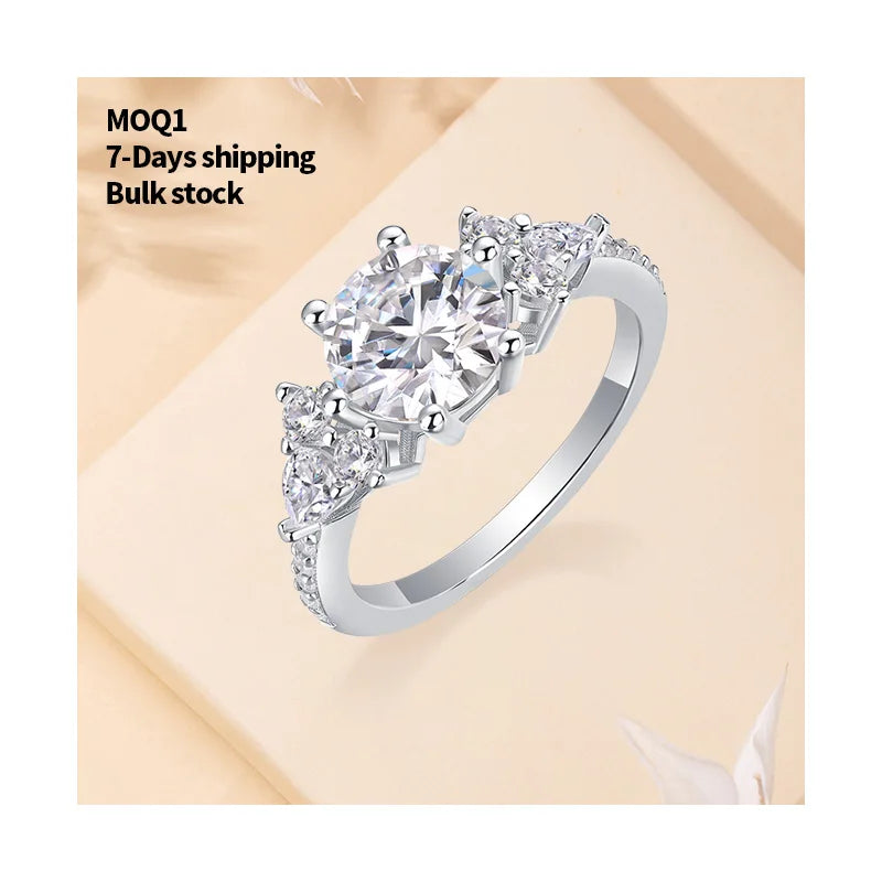Free Video and Picture 925 Sterling Silver Luxury 2-Carat Moissanite Trendy Women's Engagement Ring Fashion Jewelry