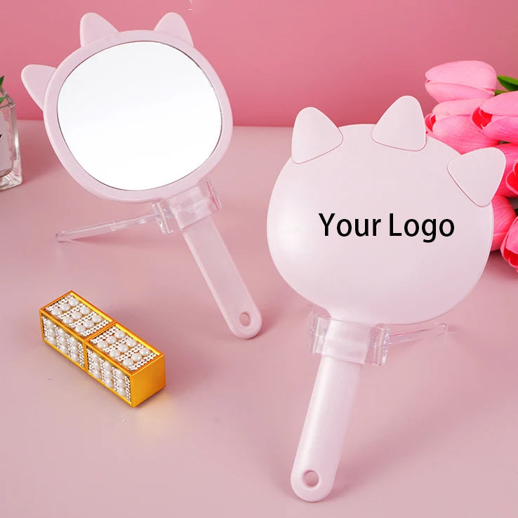 Zonyin Promotion Wholesale Custom Logo Handle Hand Cosmetic Mirror Cartoon Plastic Pocket Mirror Handheld Vanity Makeup Mirror