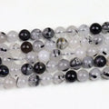 Round Natural Black Rutilated Quartz Beads Tourmaline Quartz Crystal for DIY Jewelry Making 4mm 6mm 8mm 10mm