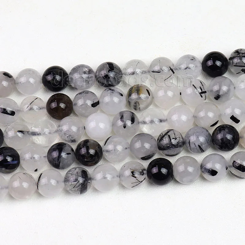 Round Natural Black Rutilated Quartz Beads Tourmaline Quartz Crystal for DIY Jewelry Making 4mm 6mm 8mm 10mm