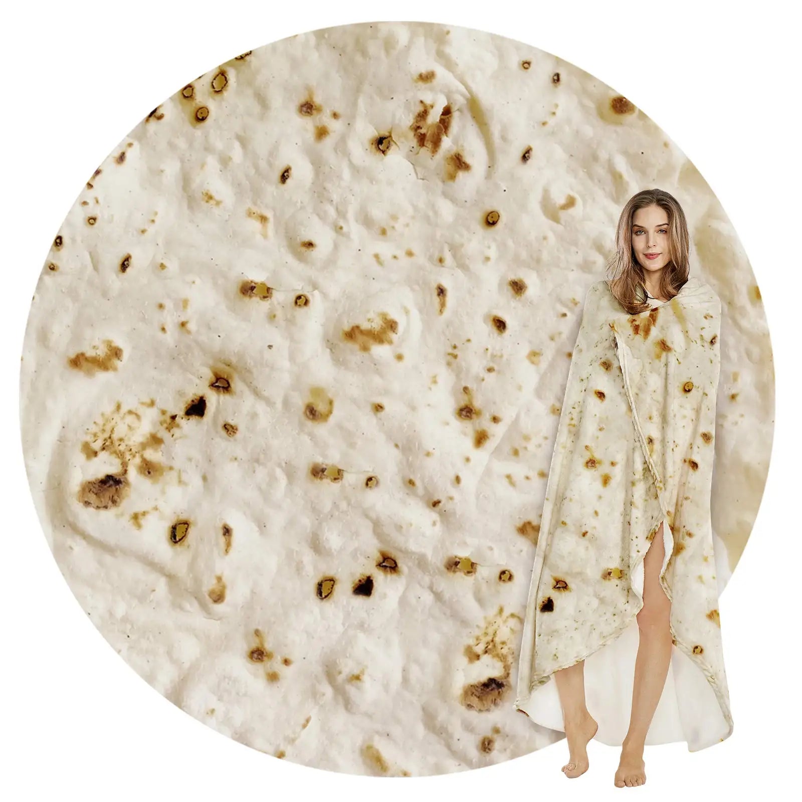 Fun Soft Warm Flannel Burrito Tortilla Pizza Blanket Round Sofa Plaid Plush Bedspread Knitted Winter Throw for Comfort