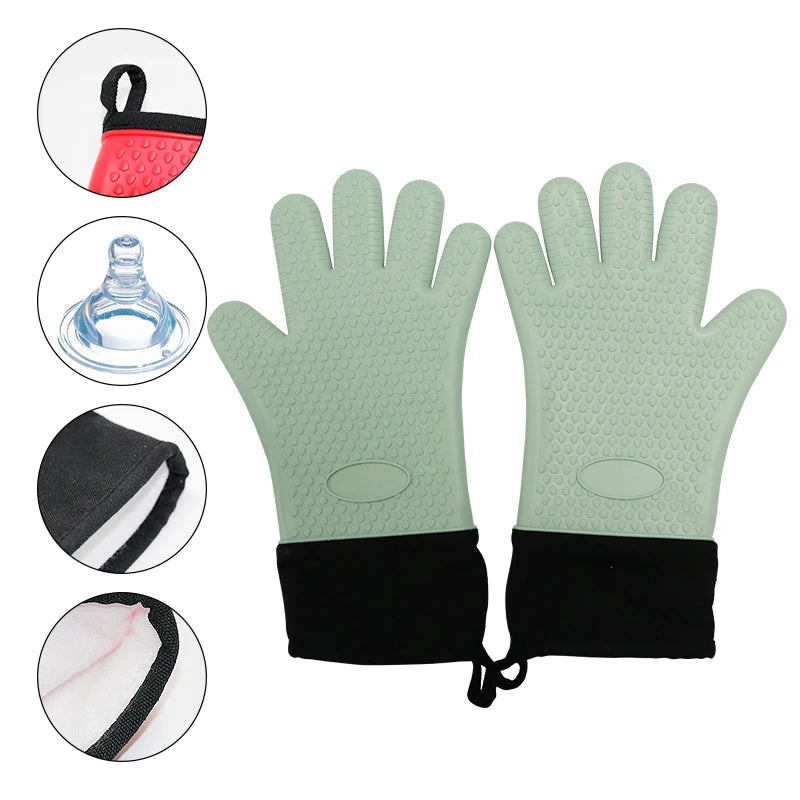 Wholesale Custom Heat Resistant Double Oven Mitts for Kitchen Cooking BBQ Baking Silicone Gloves