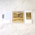 Luxury Gate Fold White Velvet Wedding Invitation Folio With Laser Cut Gold Mirror Acrylic Invitations