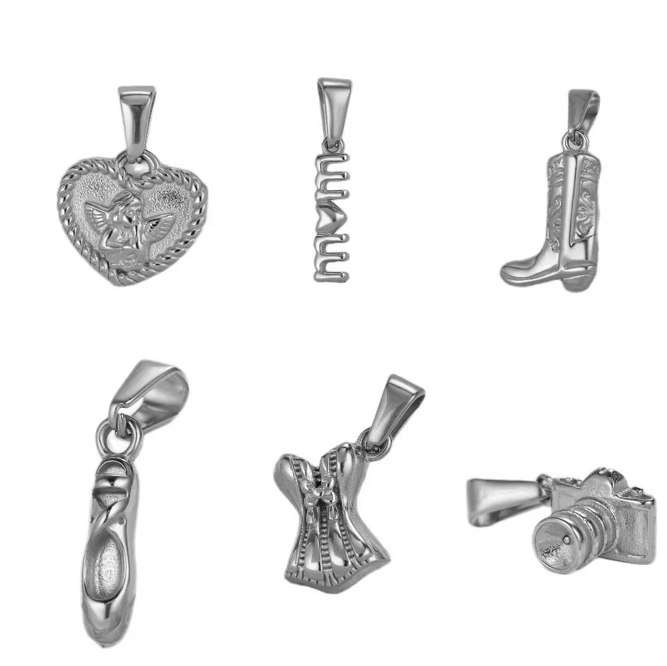 Waterproof Charms Western Cowgirl Cowboy Boot Pendant Silver Plated Stainless Steel Women Men Shoes Charms for Jewelry Making