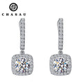 Hot Sale Classic 6.5mm 1ct Moissanite 925 Sterling Silver halo Square Drop Earrings for Women