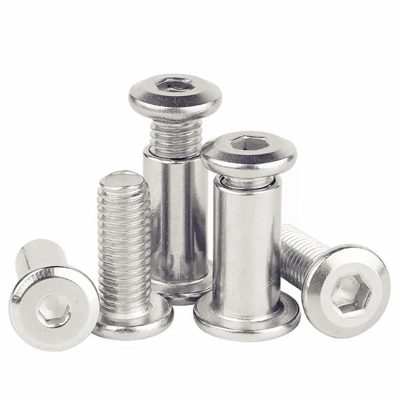 M3~M8 304 Stainless Steel Furniture Nut with Screw Flat Hex Splint Screw Nut Combination Album Butt Account Book Nail