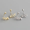 Fashion Jewelry 925 Sterling Silver Minimalist Small Zircon Branch Leaf Shape Ball Piercing Screwbacks Stud Earring Jewelry