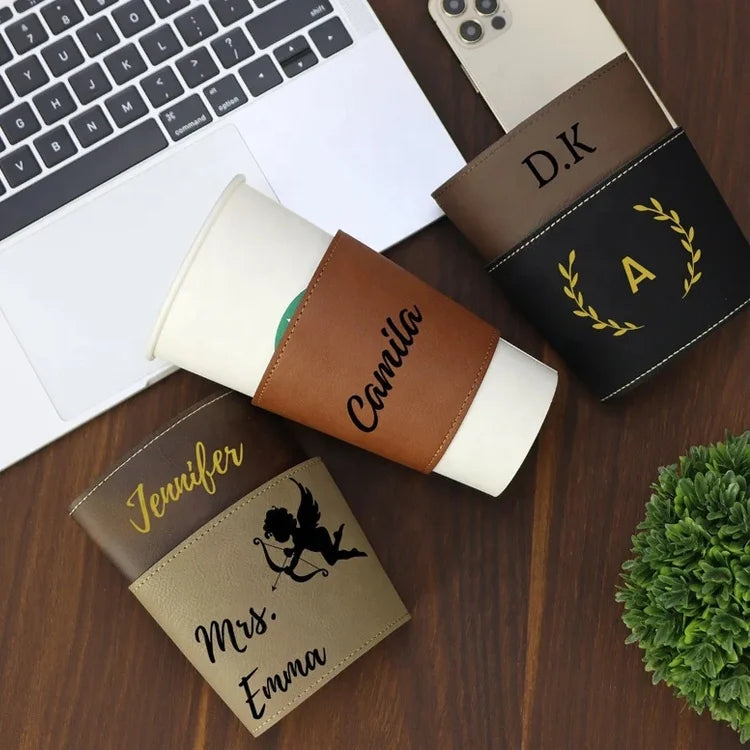 Hot Selling Personalized Coffee Cup Leatherette Sleeve Holder Reusable Colorful Pu Leather Cup Holder