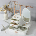Earring Holder Necklace Display Stand Dresser Cosmetic Case Storage Holder Multidrawers Makeup Jewelry Organizer with Mirror