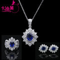 Cadermay Jewelry 925 Sterling Silver Lab Blue Sapphire Moissanite Jewelry Sets Pendant Necklace Earring Ring Customized Jewelry