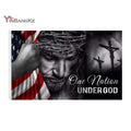 Fast Delivery 5x3ft  Digital Print Custom Polyester  One Nation Under God Christian Jesus USA  Dont Tread on Me Flag