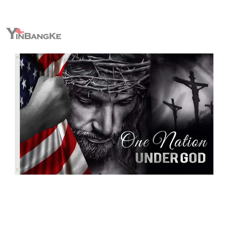 Fast Delivery 5x3ft  Digital Print Custom Polyester  One Nation Under God Christian Jesus USA  Dont Tread on Me Flag