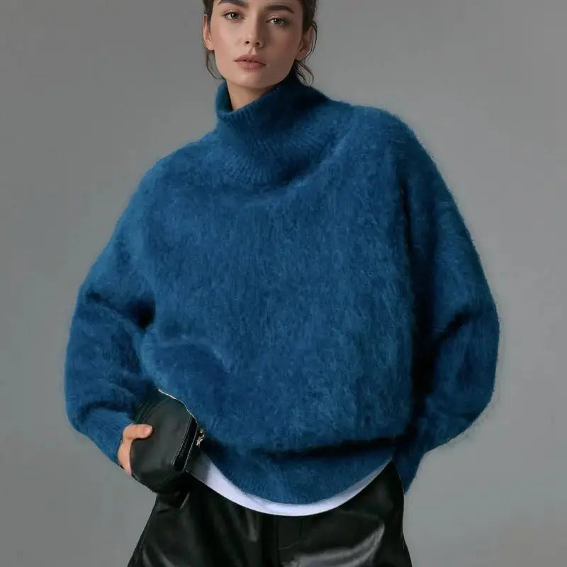 2026 Manufacturer Custom Knit Fuzzy Pullover Jumpers Women's Wool Mohair Turtleneck Hairy Angora Sweaters for Women