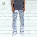 Streetwear Casual Men's Jeans Designer Style Ripped Patchwork Stack Denim Pants Lace Patch Jeans Flare
