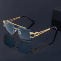 Double Bridge Rimless Eyewear Women Men Oversized Sun Glasses Designer Famous Brands Metal Leopard Head Sunglasses