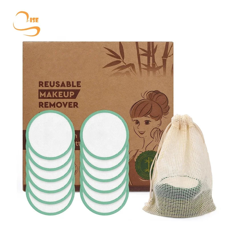 Reusable Eco-friendly 3.15" Bamboo Terry Facial Cleansing Pads Organic Laundry Bag Soft Explolitating Bamboo Cleanser Pads