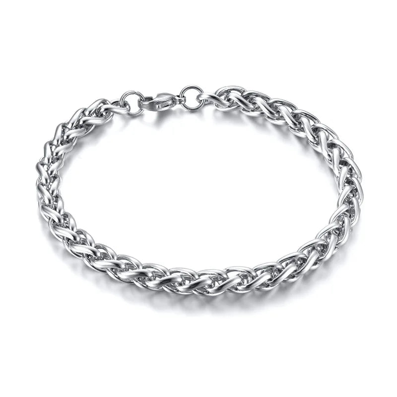 Fashion Hand Jewelry Bangles Stainless Steel Simple 6mm Wheat Chain Bracelet for Men
