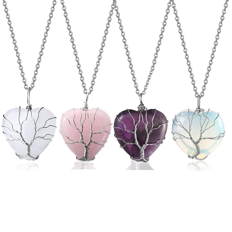 G1370 Jewelry Necklace Wire Wrapped Gemstone Natural Stone Crystal Heart Necklaces