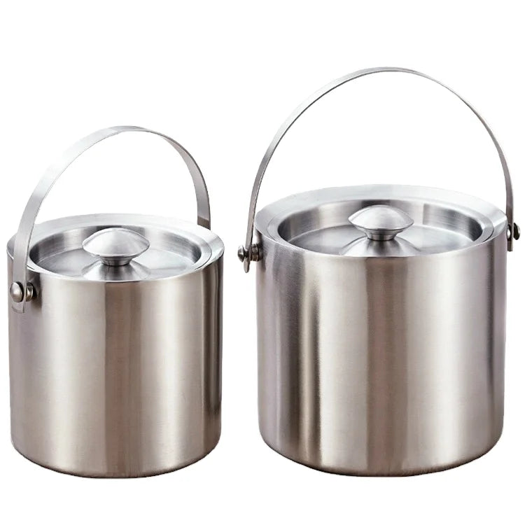 Ice Bucket with Lid Strainer Tong Double Walled Stainless Steel Insulated Ice Bucket Ice Container Cooler Good Sealing