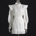 Elegant Ladies Style 2023 Autumn Round Neck Lace Edge Long Sleeve Waist Shirt Mid-waist Skirt Suit Women