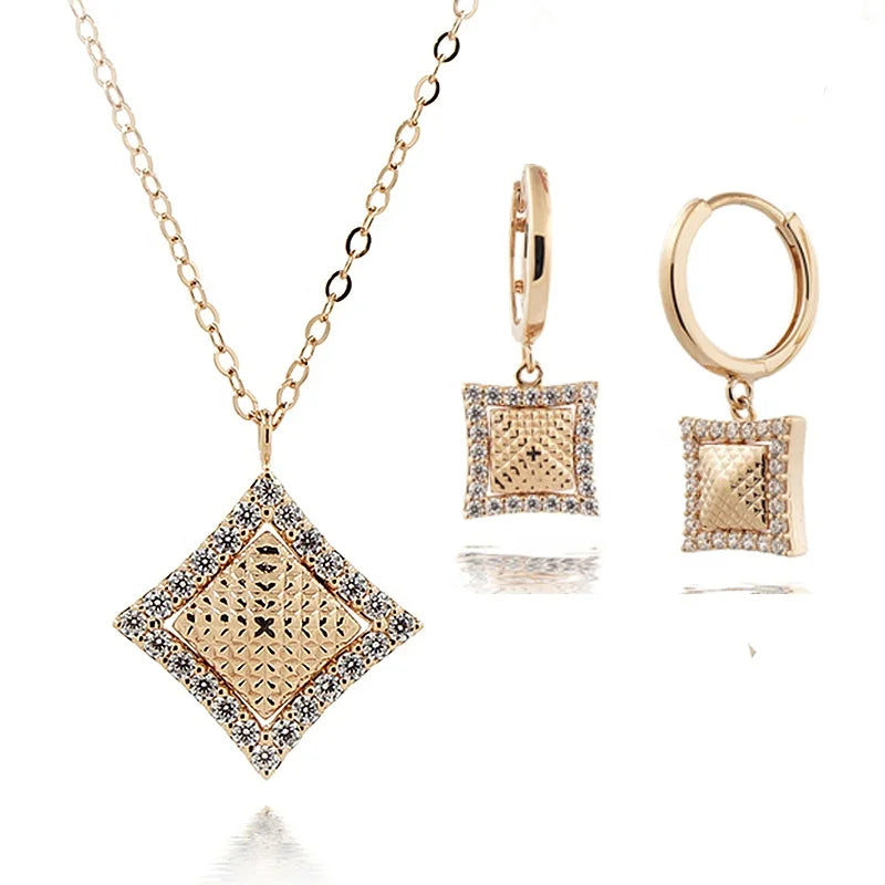 Real 18K Solid Gold Pure Gold Set Jewelry Wholesale  Au750 Diamond Cut Necklace Earring Jewelry