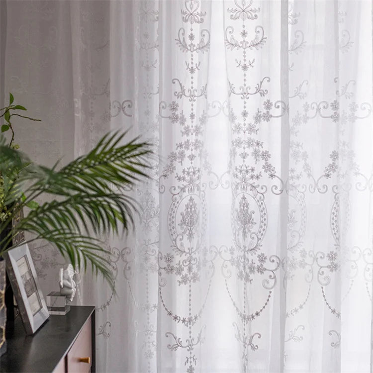 Modern Style Embroidered White Sheer Curtain Windows Decoration Grommet Elegant Lace Curtains for the Living Room