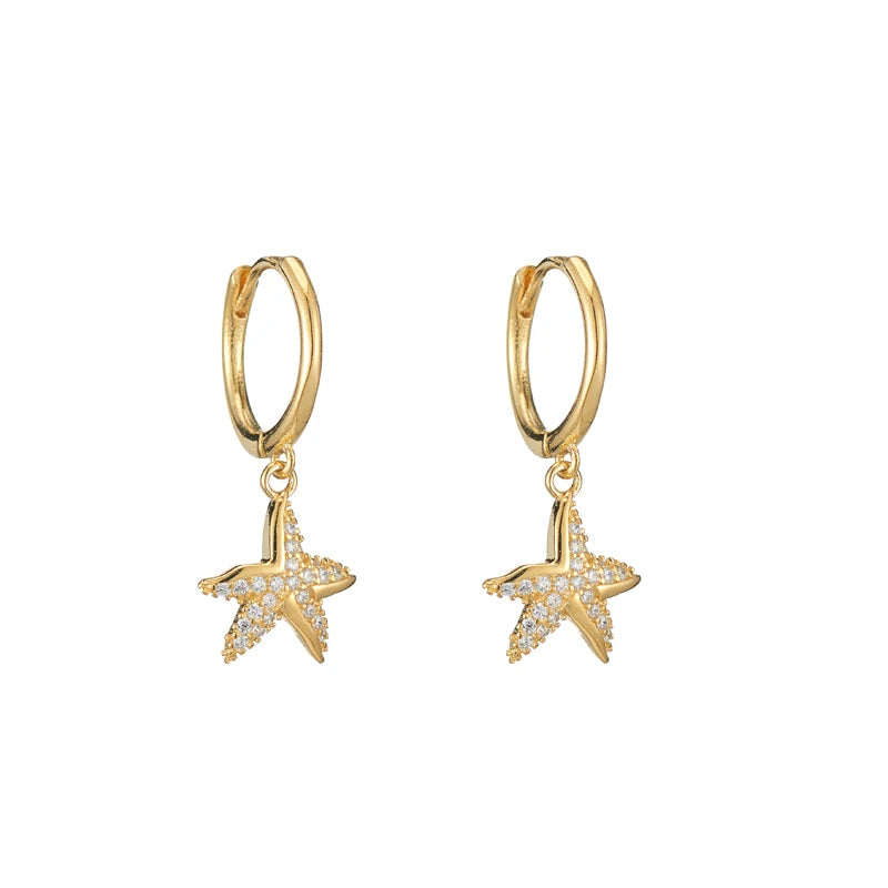 2021 NEW 925 Sterling Silver Fashion INS Star Shape CZ Zircon Gold Plated Hoop