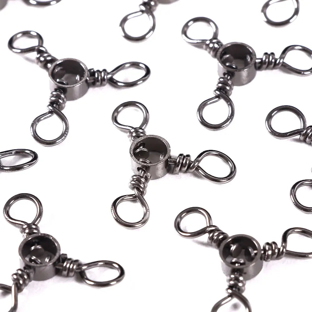 50pcs/bag Newup 3 Way Cross-Line Barrel Fishing Swivels Triple Swivel Connector Fast Rolling Swivels Fishing Tackles