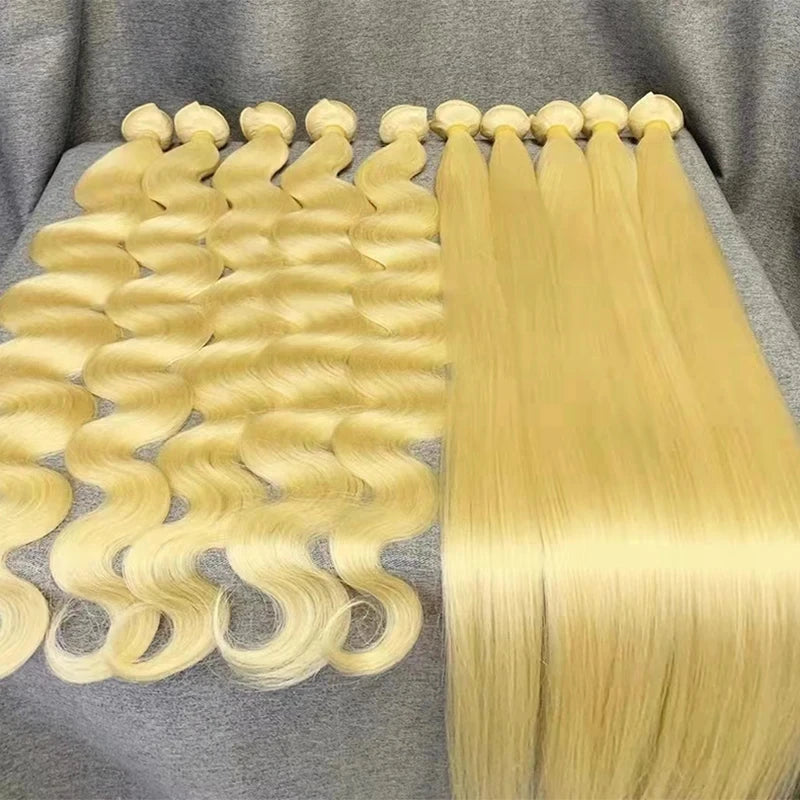Grade 12A 100% Unprocessed Brazilian Virgin Hair Blonde Body Wave Bundles Double Weft 613 Human Hair Weave Extensions for Women