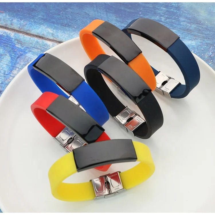 MECYLIFE Stainless Steel Blank Bracelet for Laser Engraving LOGO Colorful Silicone DIY Bracelets for Men Sports