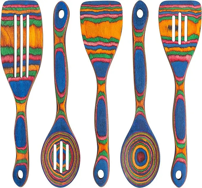 5pcs Great Brand Wood Cooking Utensils Set-Wooden Spoons for Cooking and Serving Home Kitchen Essentials