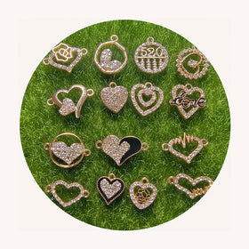 Assorted Advanced Sense Rhinestones Heart Hollow Enamel Charms Couple Trendy Jewelry Gifts Accessories for DIY Necklace Earrings